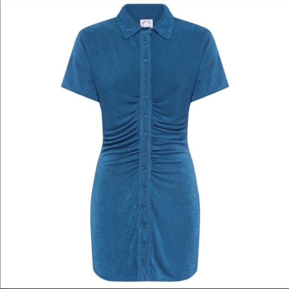 With Jean Alexa Ruched Button Down Short Sleeve Mini Dress - Picture 1 of 5